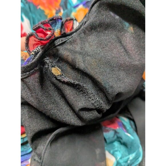 Abstract Pleated Asymmetrical Dress Colorful Art Print Flowy Boho Resort Size 6 - Picture 3 of 14